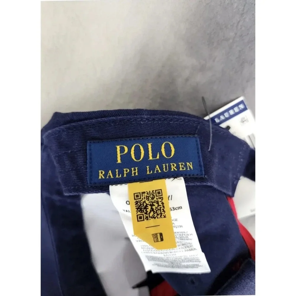 Polo Ralph Lauren P-Wing Hat All Over Logo Ball Cap Navy Blue Adjustable NYAC